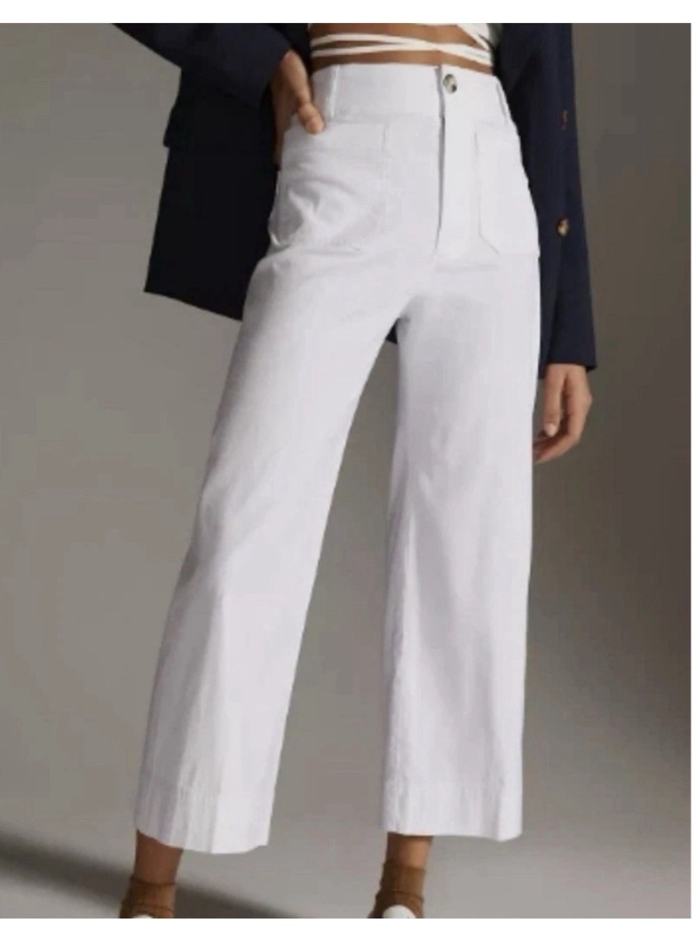 Maeve Colette White Wide Leg Cropped Pants High Rise Trouser Size 32T (Tall)